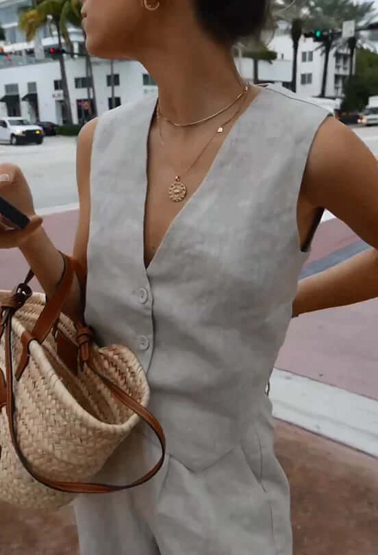 Chic Fancy Waistcoat with Wide Leg Pants Suits-DESTINY