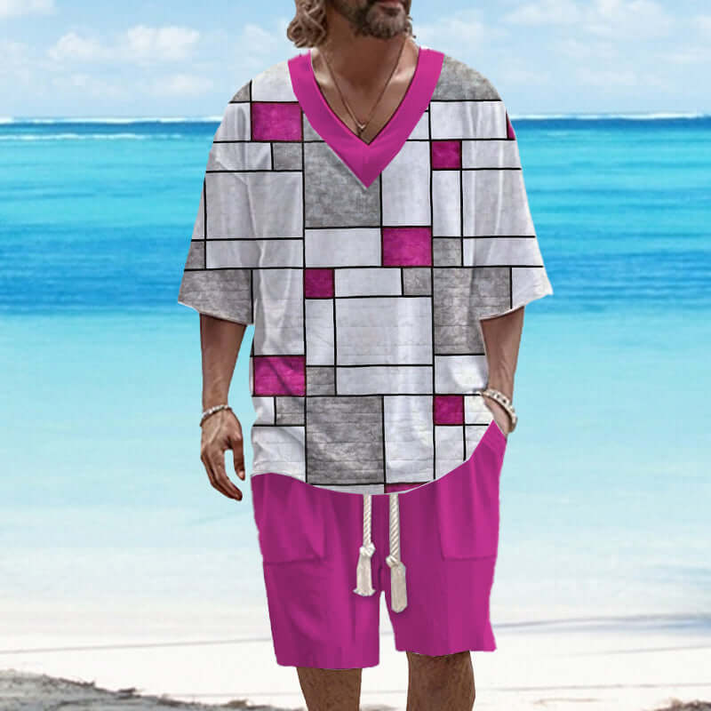 Men's Art Casual Printed Short Sleeve Suit 78298179YY-DESTINY