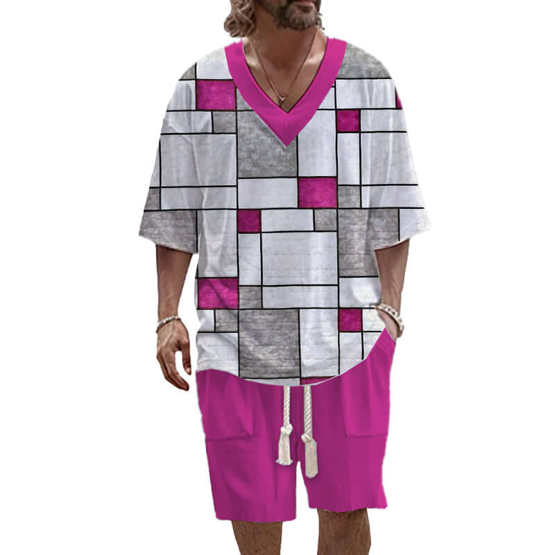 Men's Art Casual Printed Short Sleeve Suit 78298179YY-DESTINY