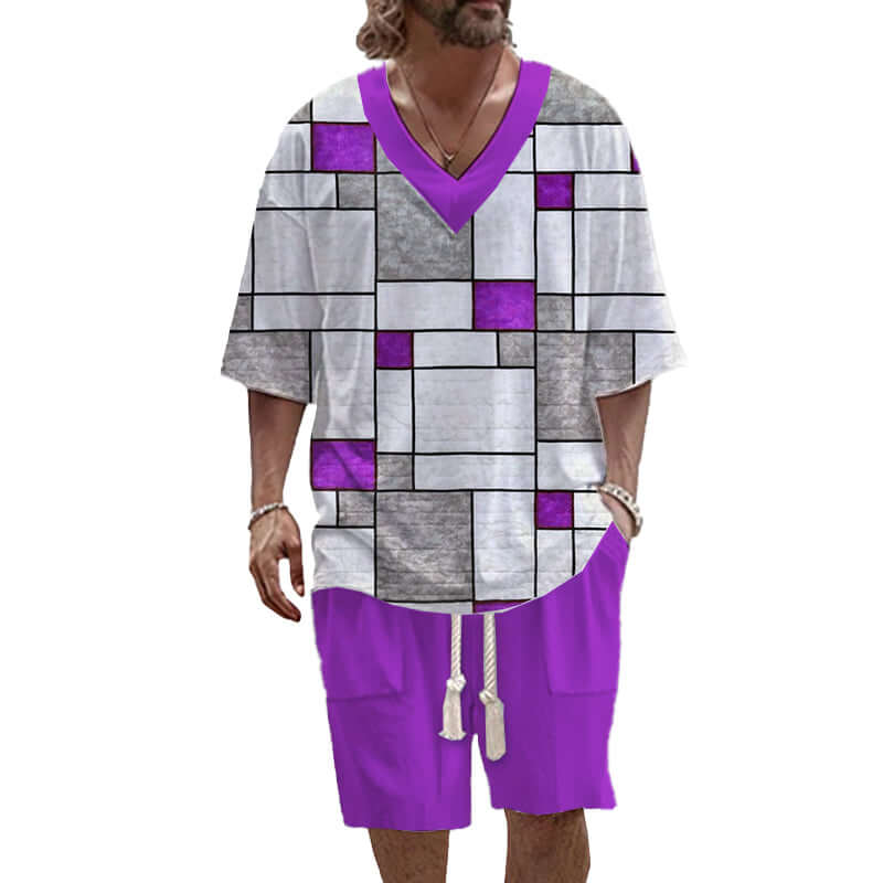 Men's Art Casual Printed Short Sleeve Suit 78298179YY-DESTINY