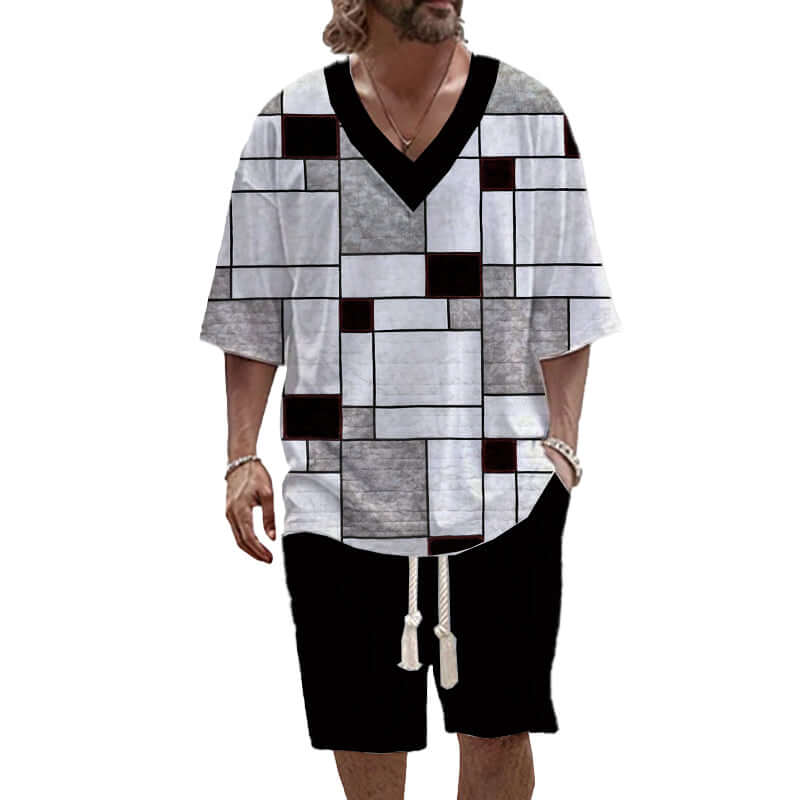 Men's Art Casual Printed Short Sleeve Suit 78298179YY-DESTINY