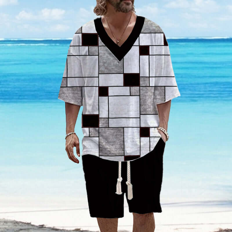 Men's Art Casual Printed Short Sleeve Suit 78298179YY-DESTINY