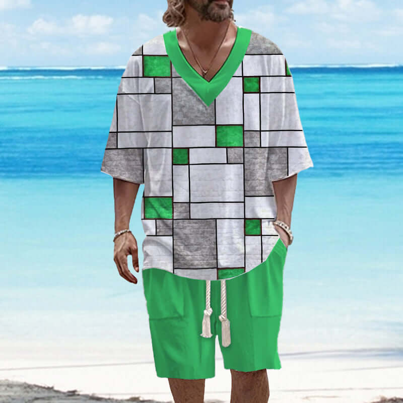 Men's Art Casual Printed Short Sleeve Suit 78298179YY-DESTINY