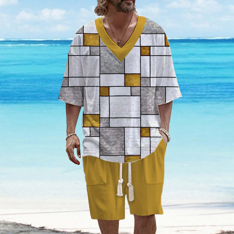 Men's Art Casual Printed Short Sleeve Suit 78298179YY-DESTINY