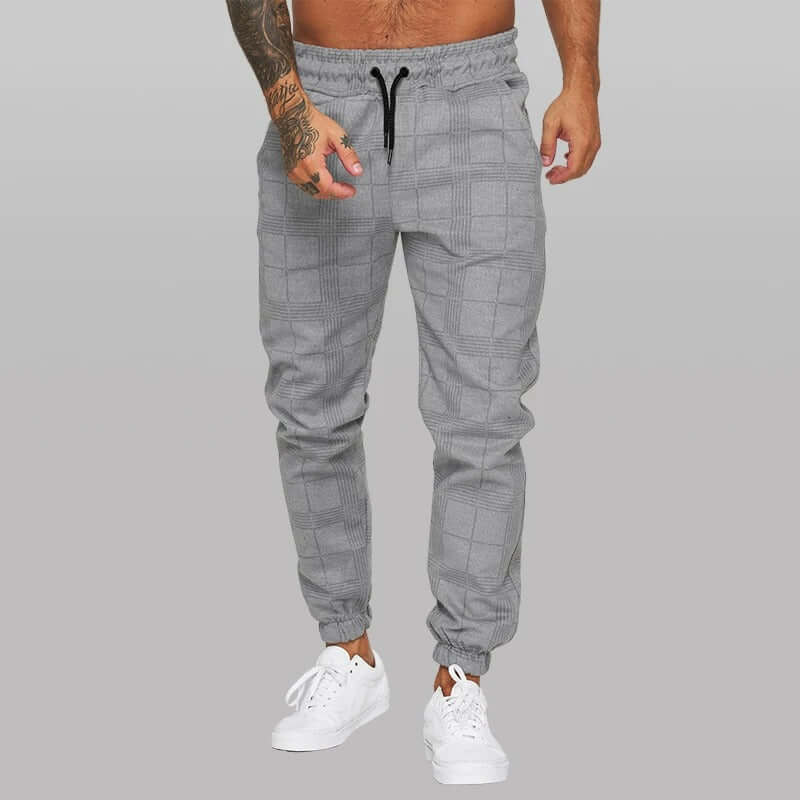 Checkered striped drawstring trousers for men-DESTINY