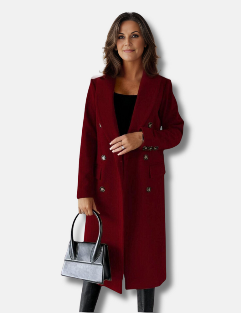 Long double-breasted jacket in a wool-like-likelen look for women - Sophisticated look for any occasion-DESTINY