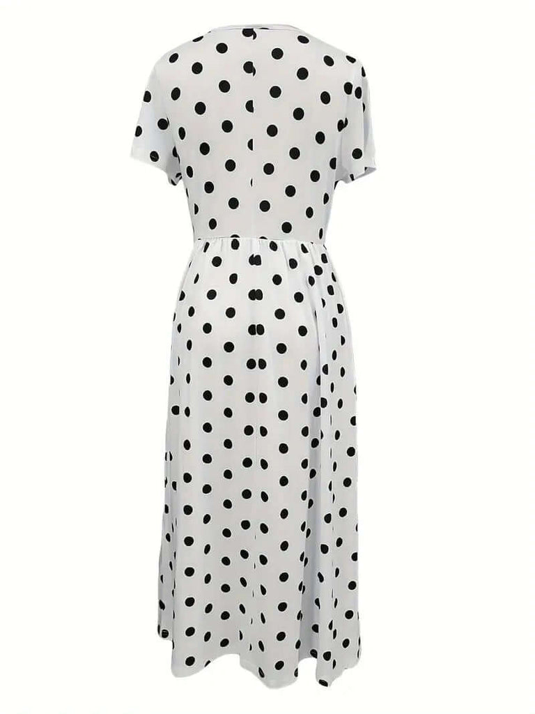 Eleanor – airy, short-sleeved, polka dot dress with a round neckline-DESTINY
