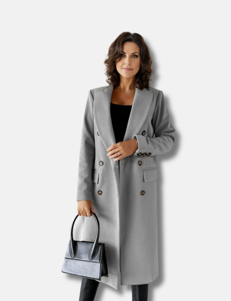 Long double-breasted jacket in a wool-like-likelen look for women - Sophisticated look for any occasion-DESTINY