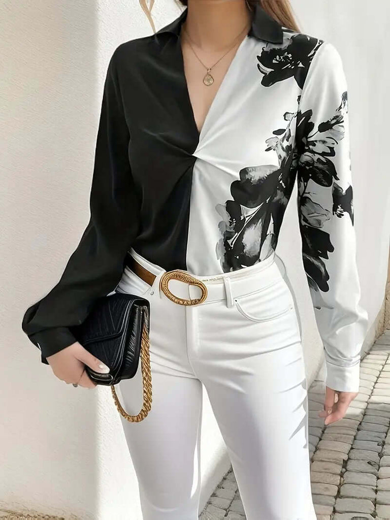 Blouse With Floral Print and Twisted Front-DESTINY
