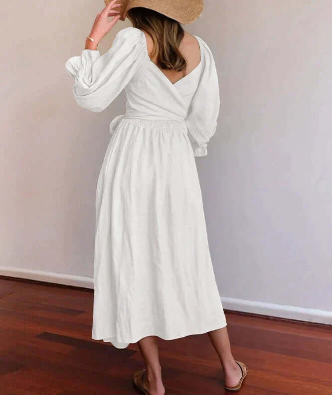 French Ruffled Lantern Sleeves Multi-wear Dress White-DESTINY