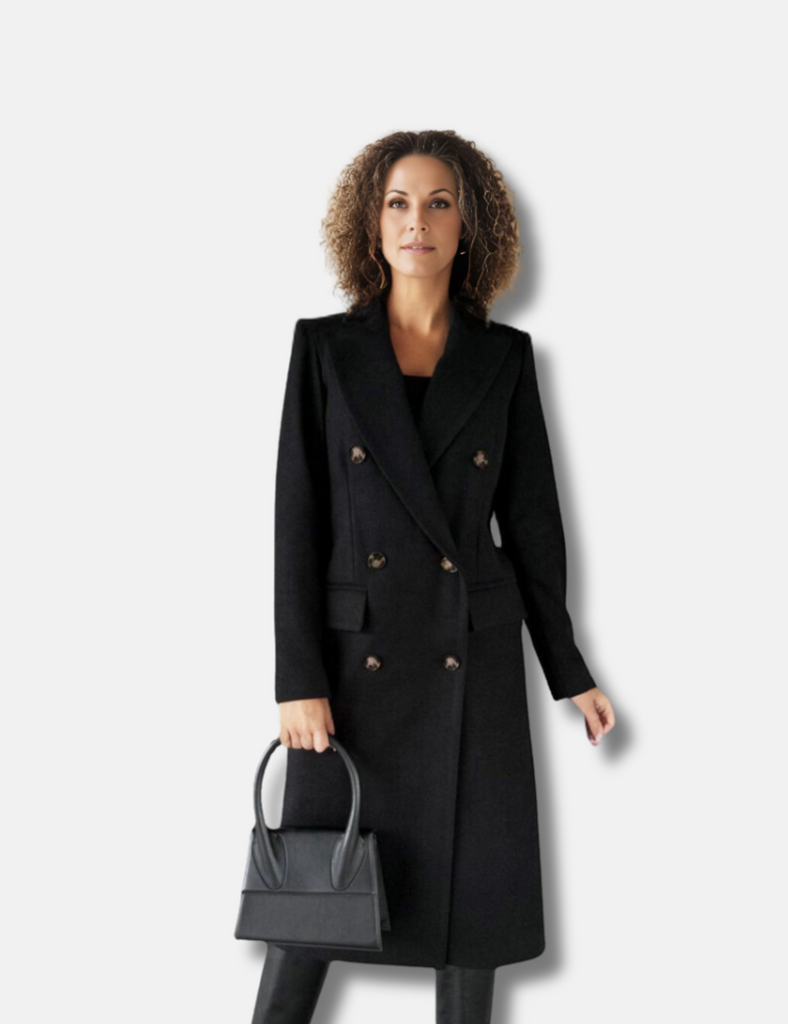 Long double-breasted jacket in a wool-like-likelen look for women - Sophisticated look for any occasion-DESTINY
