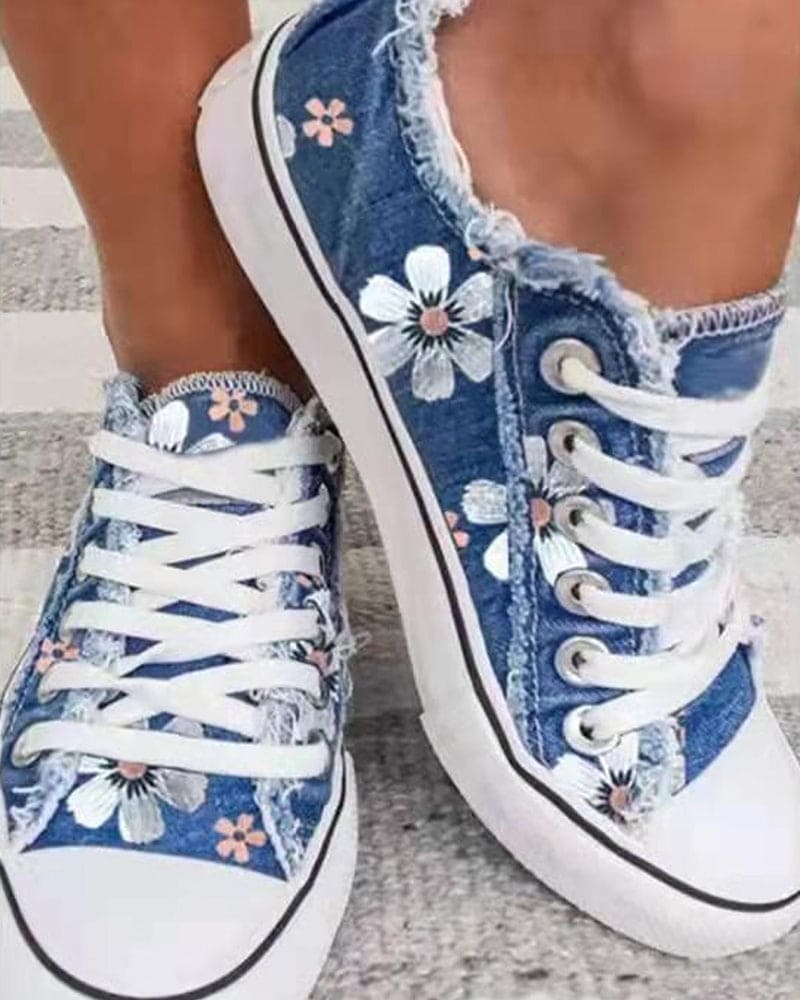 Denim sneaker with flowers-DESTINY