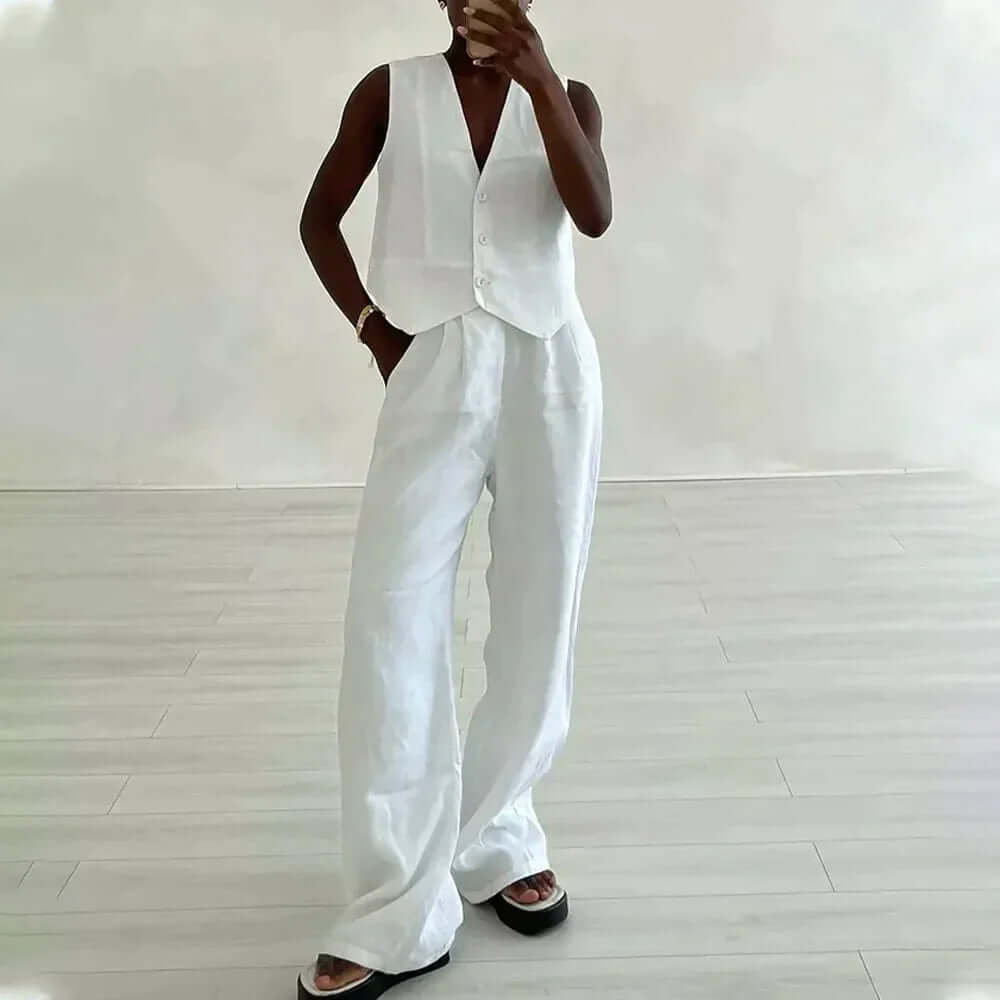Chic Fancy Waistcoat with Wide Leg Pants Suits-DESTINY