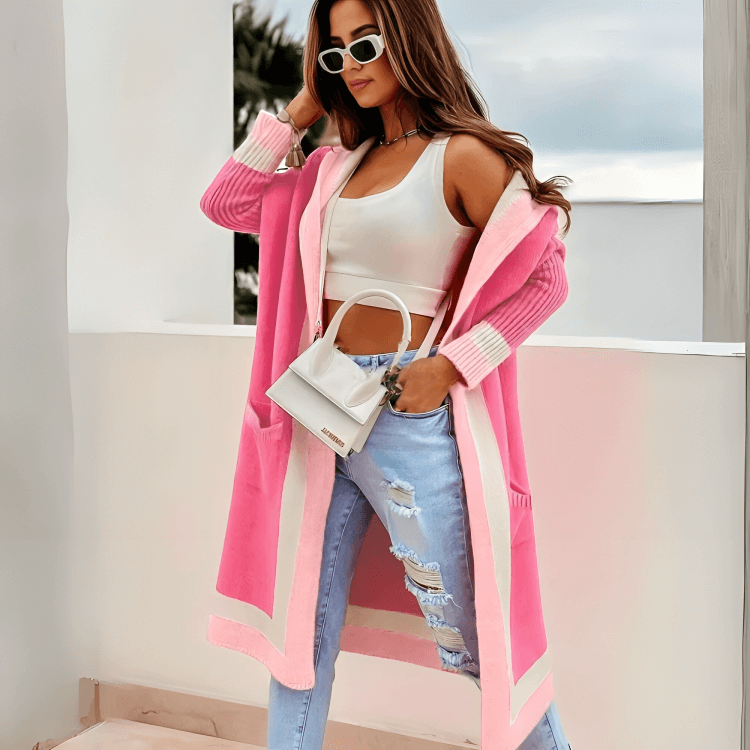 Knitted maxi soft long jacket coat with hood for women-DESTINY