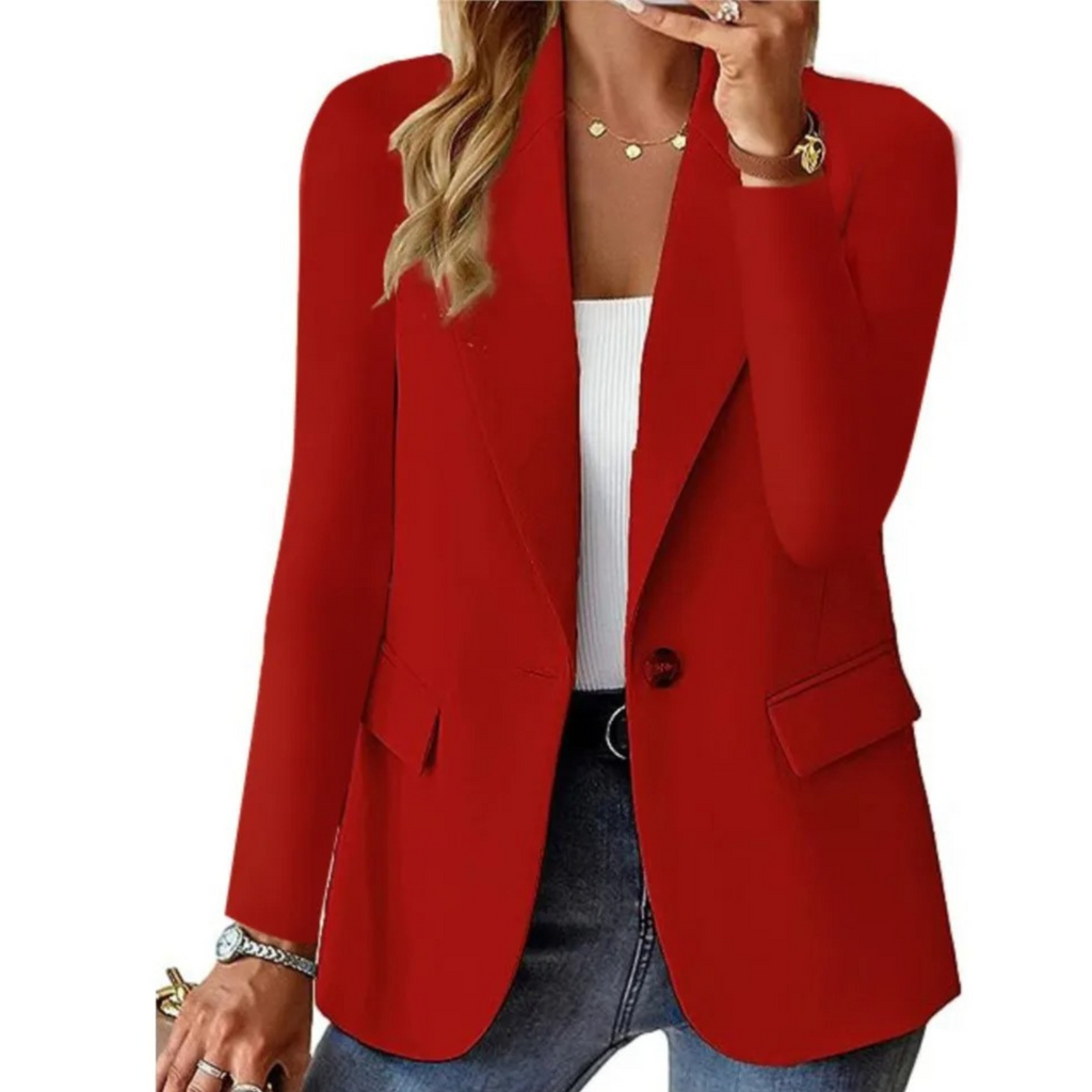 Casual solid ladies' blazer with long sleeves and narrow pocket buckle - Ideal for layering-DESTINY