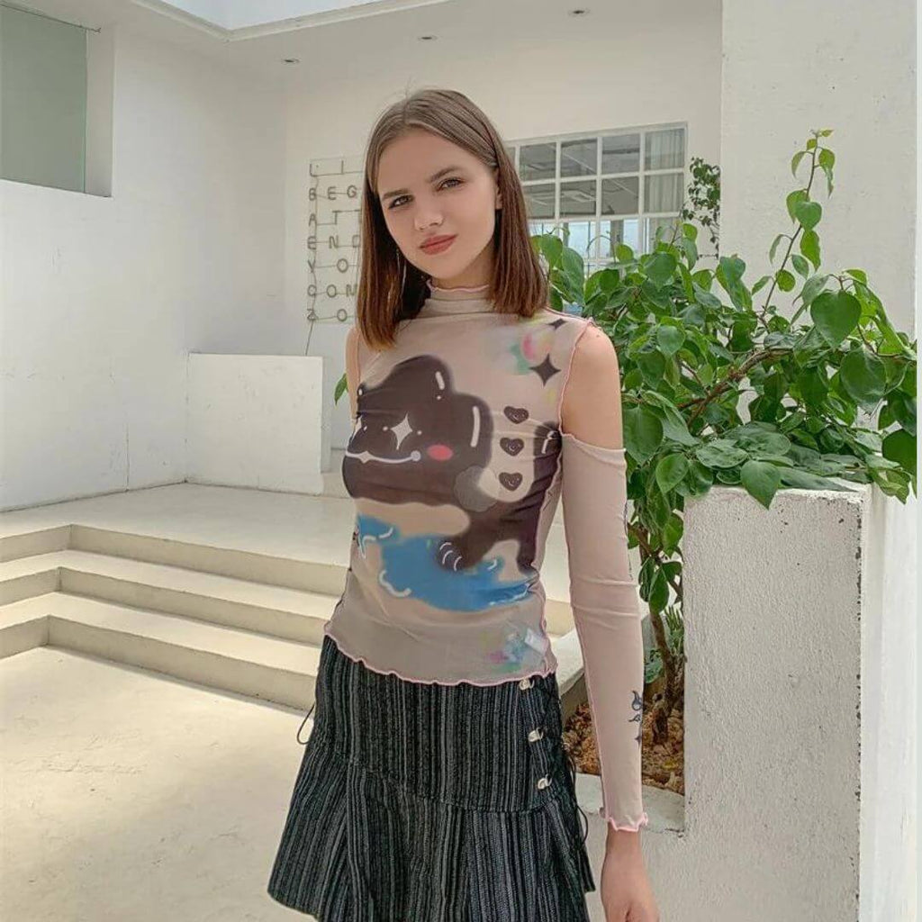 Nina - Transparent long-sleeved shirt with abstract print-DESTINY