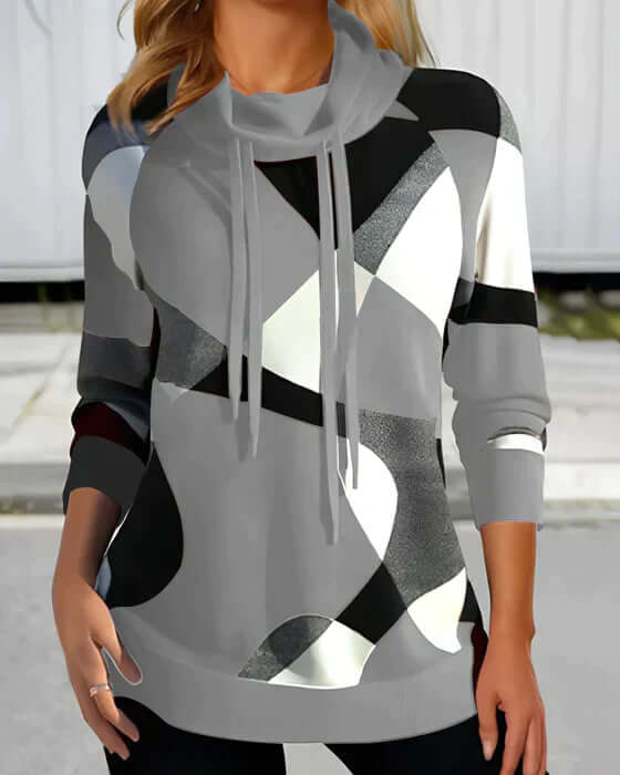 Hooded top with high collar and contrasting colour-DESTINY