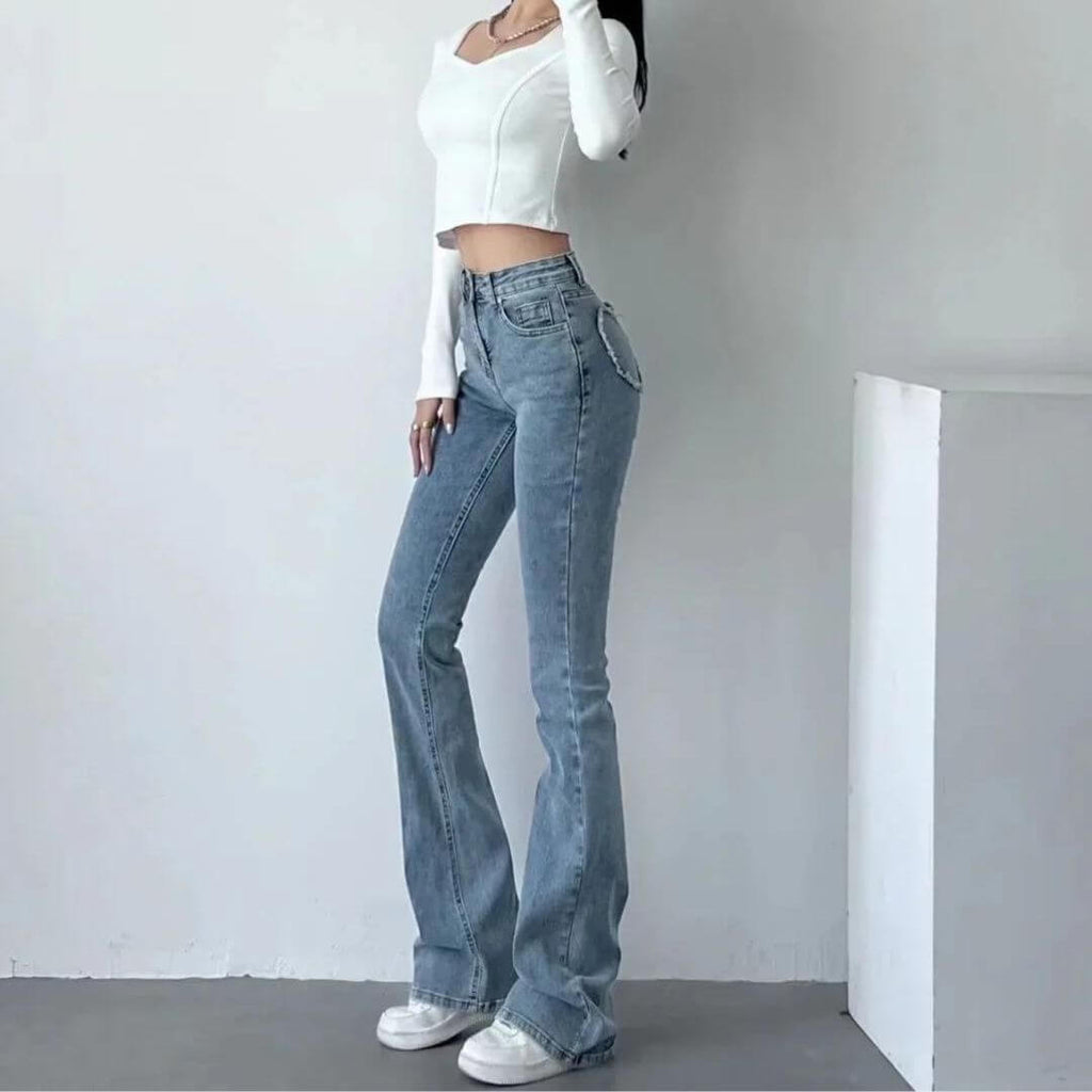 Ara | High-waisted jeans with heart fringes-DESTINY