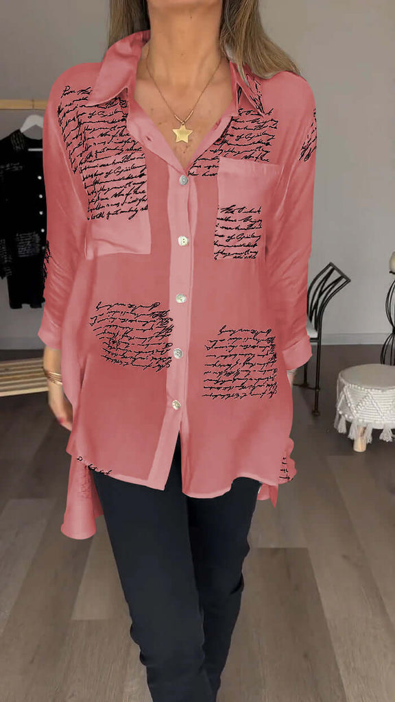 Agnes - Lapel shirt with letter print-DESTINY