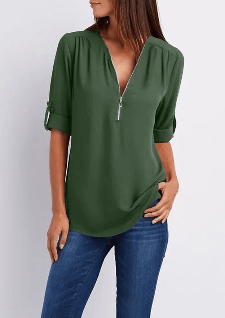 TINA - Blouse with V-neck and zip fastening-DESTINY