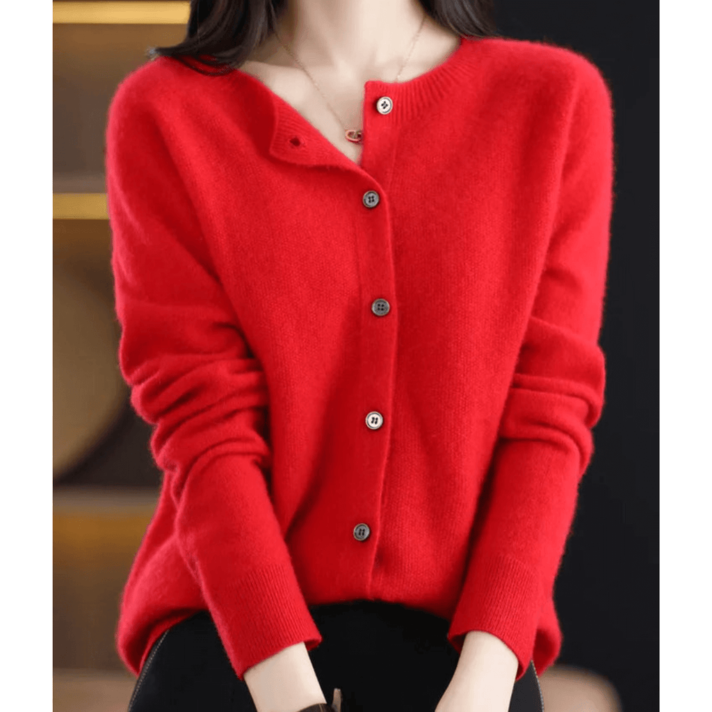 Pure Merino Wool-like Ladies O-neck Cardigan Cashmere-like Sweater-DESTINY