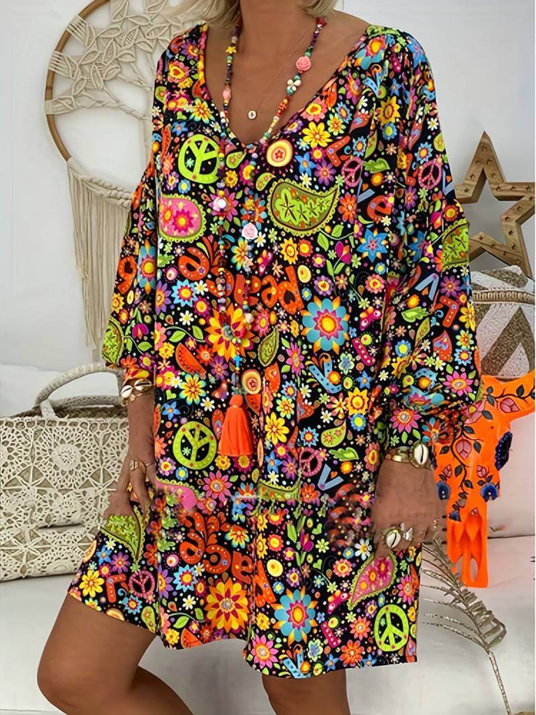 Gaila - Floral dress with V-neckline-DESTINY