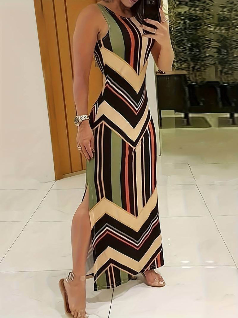 Wandra - Striped maxi dress with pattern-DESTINY