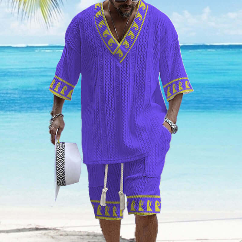 Men's Printed Short Sleeve Shorts Textured Set 48205375YY-DESTINY