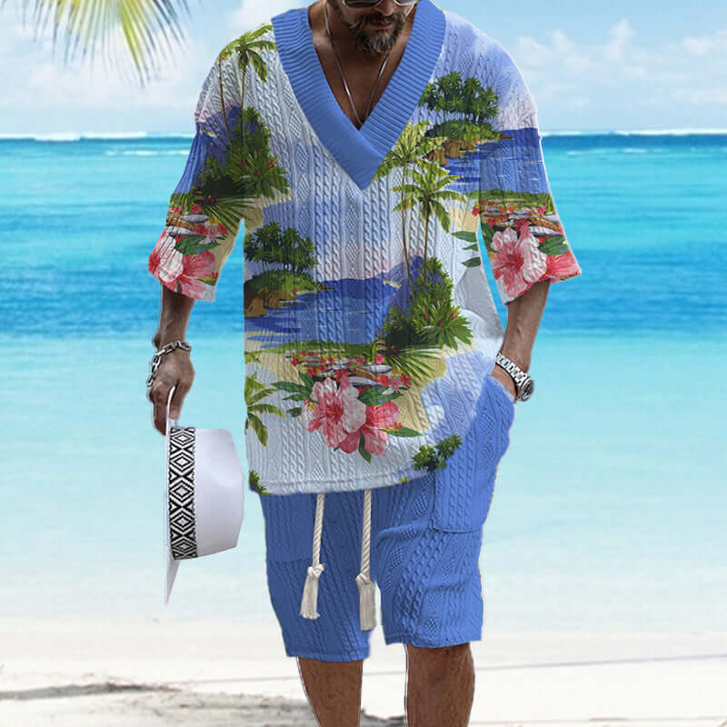 Men's Printed Short Sleeve Shorts Textured Set 41116575YY-DESTINY