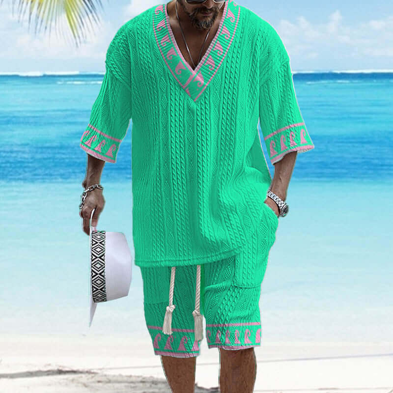 Men's Printed Short Sleeve Shorts Textured Set 48205375YY-DESTINY