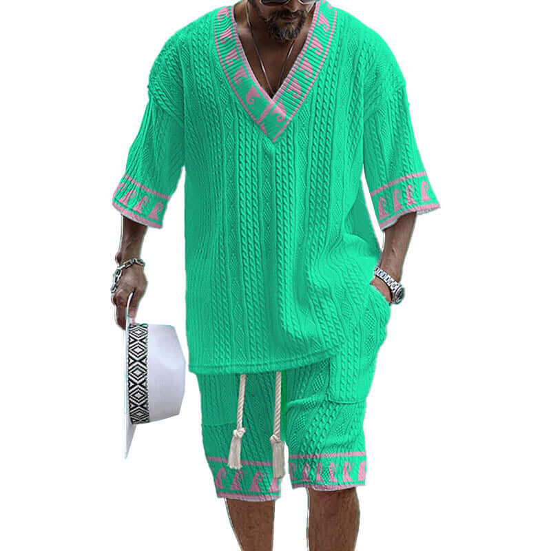 Men's Printed Short Sleeve Shorts Textured Set 48205375YY-DESTINY