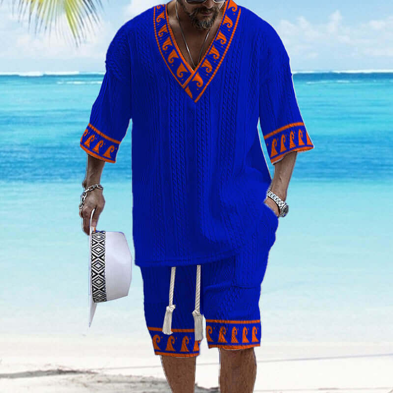 Men's Printed Short Sleeve Shorts Textured Set 48205375YY-DESTINY