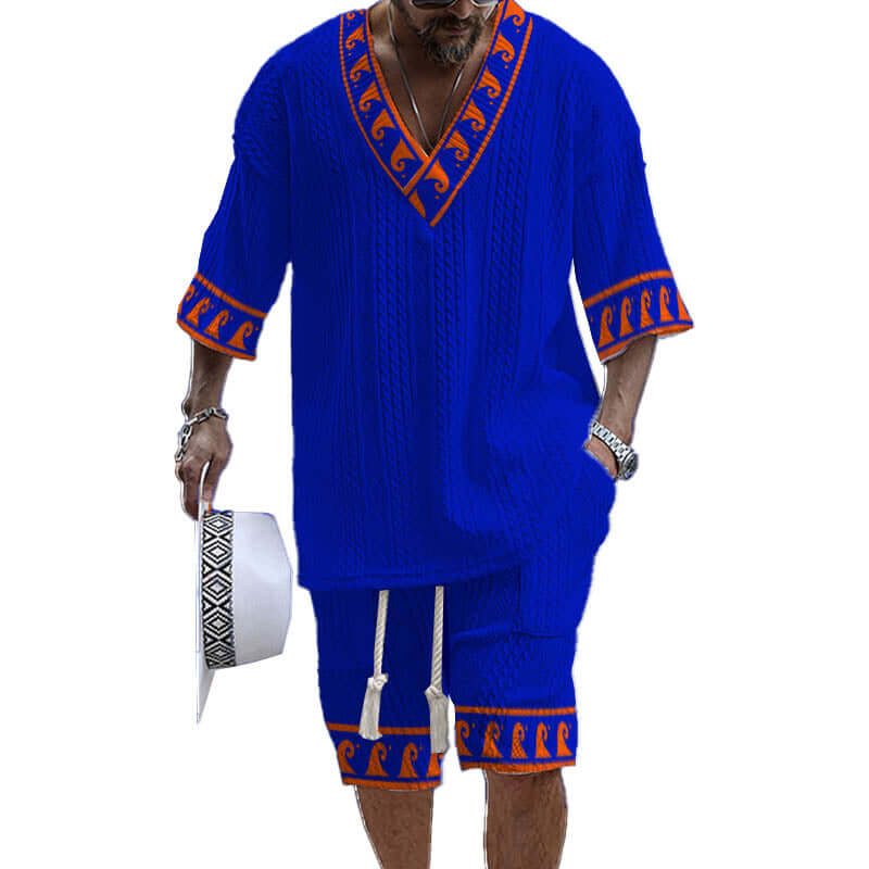 Men's Printed Short Sleeve Shorts Textured Set 48205375YY-DESTINY