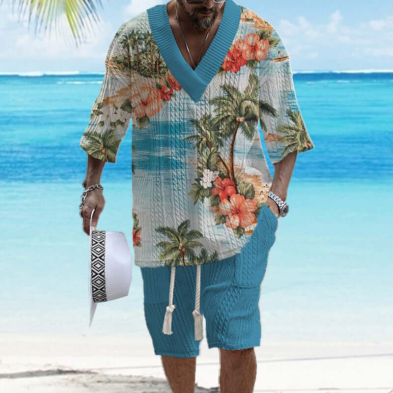 Men's Printed Short Sleeve Shorts Textured Set 41116575YY-DESTINY