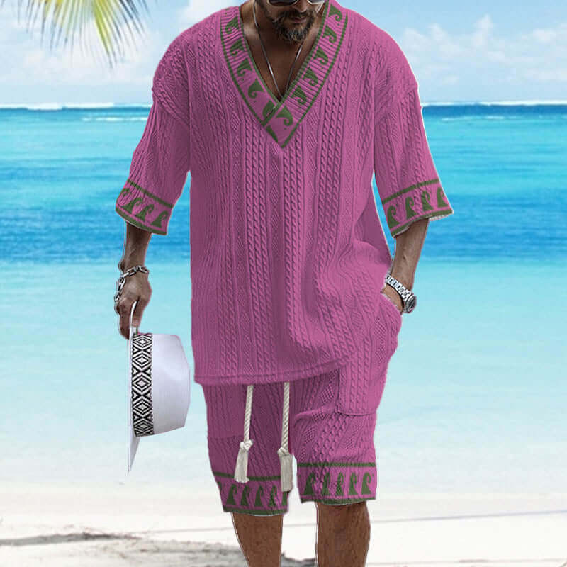 Men's Printed Short Sleeve Shorts Textured Set 48205375YY-DESTINY