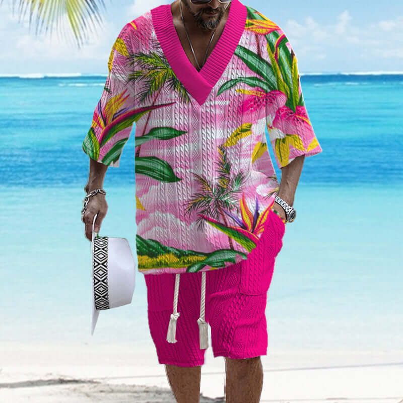 Men's Printed Short Sleeve Shorts Textured Set 41116575YY-DESTINY