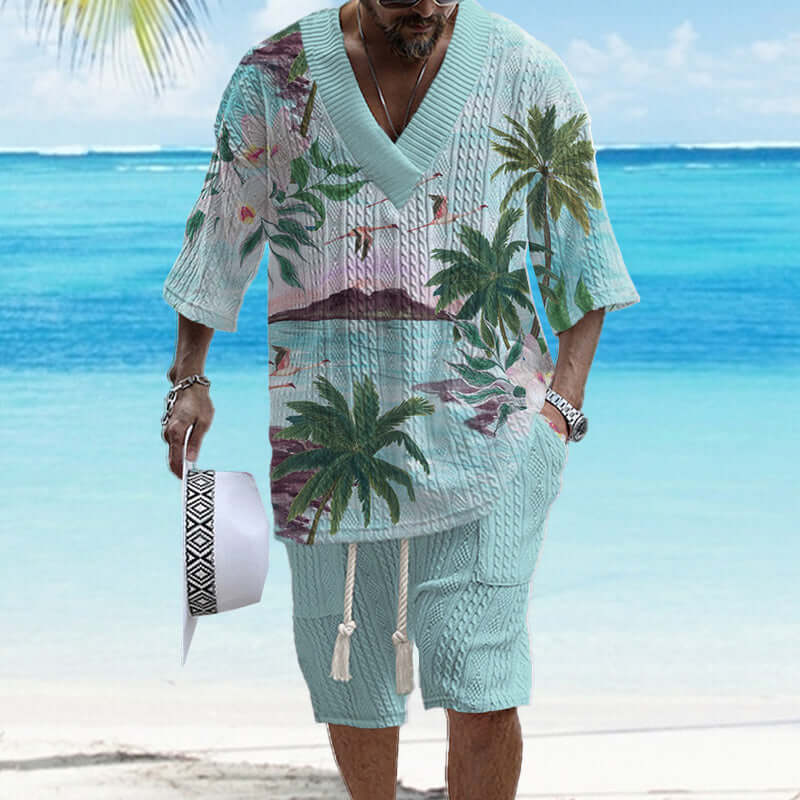 Men's Printed Short Sleeve Shorts Textured Set 41116575YY-DESTINY