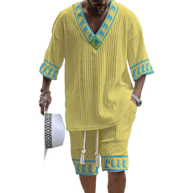 Men's Printed Short Sleeve Shorts Textured Set 48205375YY-DESTINY