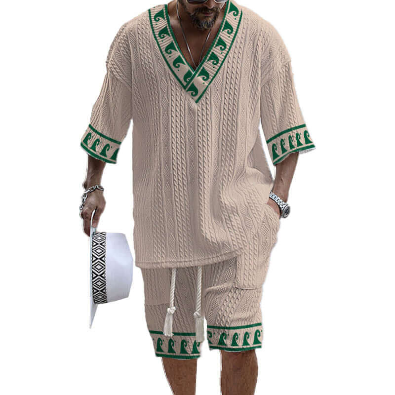 Men's Printed Short Sleeve Shorts Textured Set 48205375YY-DESTINY