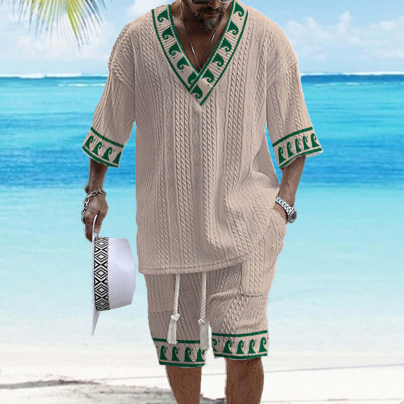 Men's Printed Short Sleeve Shorts Textured Set 48205375YY-DESTINY