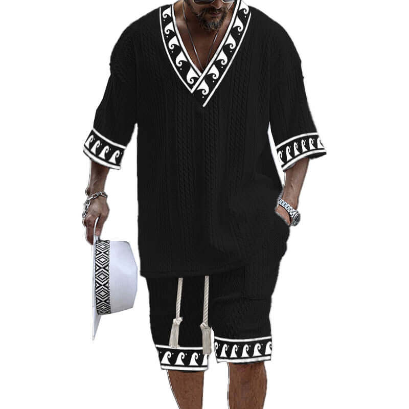 Men's Printed Short Sleeve Shorts Textured Set 48205375YY-DESTINY