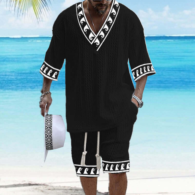 Men's Printed Short Sleeve Shorts Textured Set 48205375YY-DESTINY