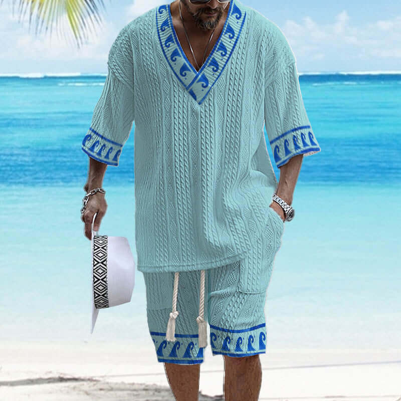 Men's Printed Short Sleeve Shorts Textured Set 48205375YY-DESTINY