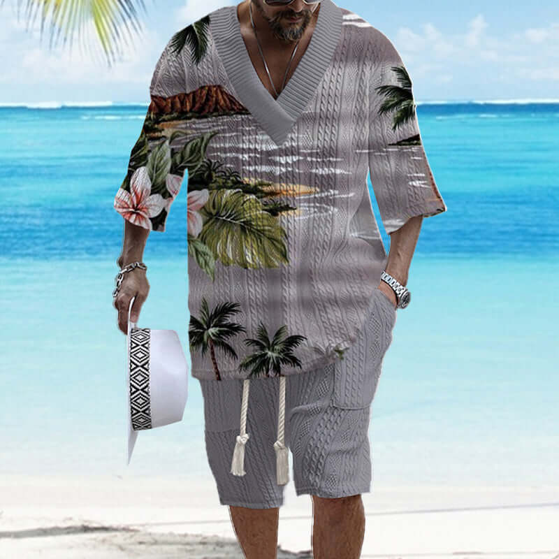 Men's Printed Short Sleeve Shorts Textured Set 41116575YY-DESTINY