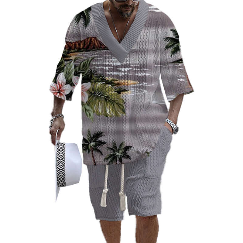 Men's Printed Short Sleeve Shorts Textured Set 41116575YY-DESTINY
