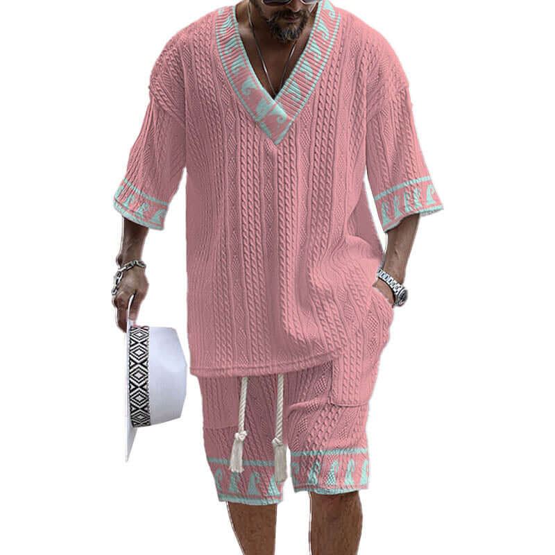 Men's Printed Short Sleeve Shorts Textured Set 48205375YY-DESTINY