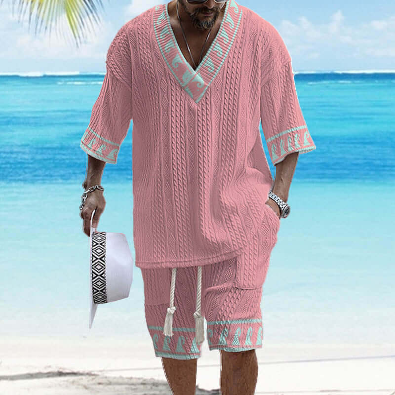 Men's Printed Short Sleeve Shorts Textured Set 48205375YY-DESTINY