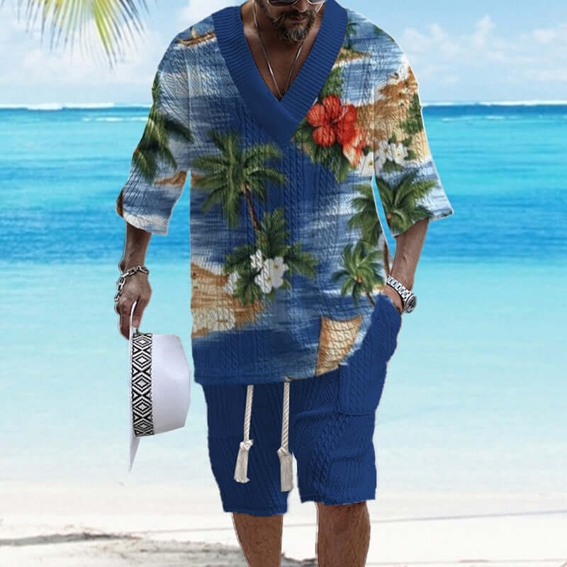 Men's Printed Short Sleeve Shorts Textured Set 41116575YY-DESTINY