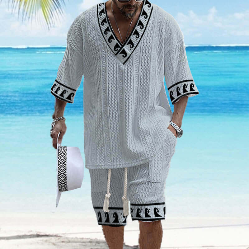 Men's Printed Short Sleeve Shorts Textured Set 48205375YY-DESTINY