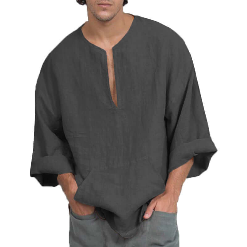 Dariusz - Ethnic loose linen T-shirt for men-DESTINY